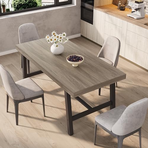 Image of GarveeHome Industrial Dining Table for 4-6 People, 63 inch Long Kitchen Table with Sturdy Metal Frame, Rectangular Counter for Dinner, Kitchen, Dining Room (Grey Walnut, 63 inch Non-extendable)