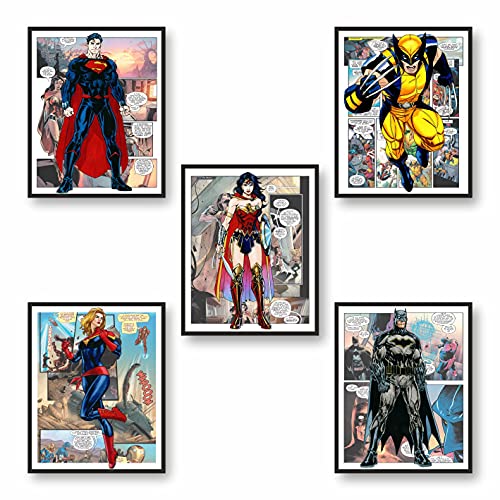 Superman Vs Batman Wolverine WonderWoman Captain M. Comic Book Thema Poster Prints, Avengers Superheroes Wall Decor Poster Prints, Superheros Watercolor Poster, Avengers Room Decor, Set of 4 FRAMELESS (8''x10'' ), Avengers Watercolor