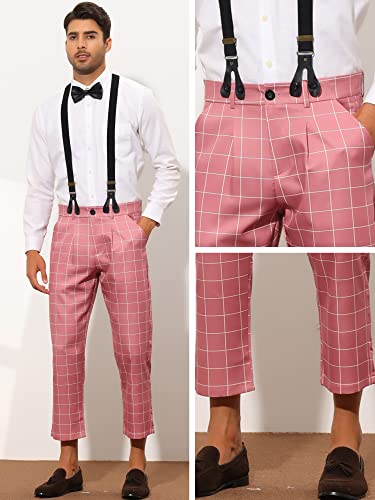 Lars Amadeus Business Plaid Pants for Men's Slim Fit Checked Dress Pants with Suspender4