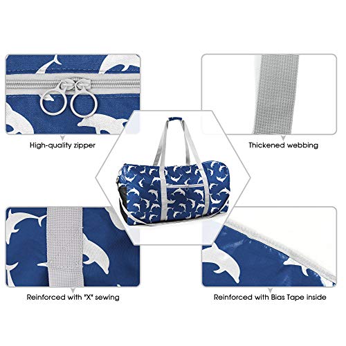 Collapsible Large Duffle Overnight Weekend Duffle Bags 100LBS Oxford Luggage Bag w Zipper Closure Light Weight Foldable Travel Bag Extra-Large Carry-On Traveling Hiking Gym Sports Blue Dolphin