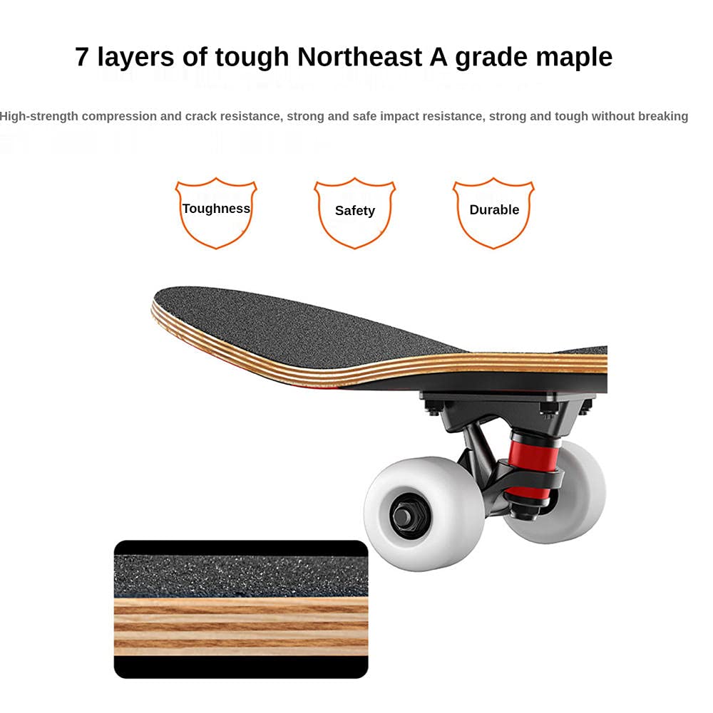 Skateboard, skateboard complet de 31 po X8 pour adolescents et adultes, 7 couches d'érable canadien, double kickboard, normes concaves et patins à astuces