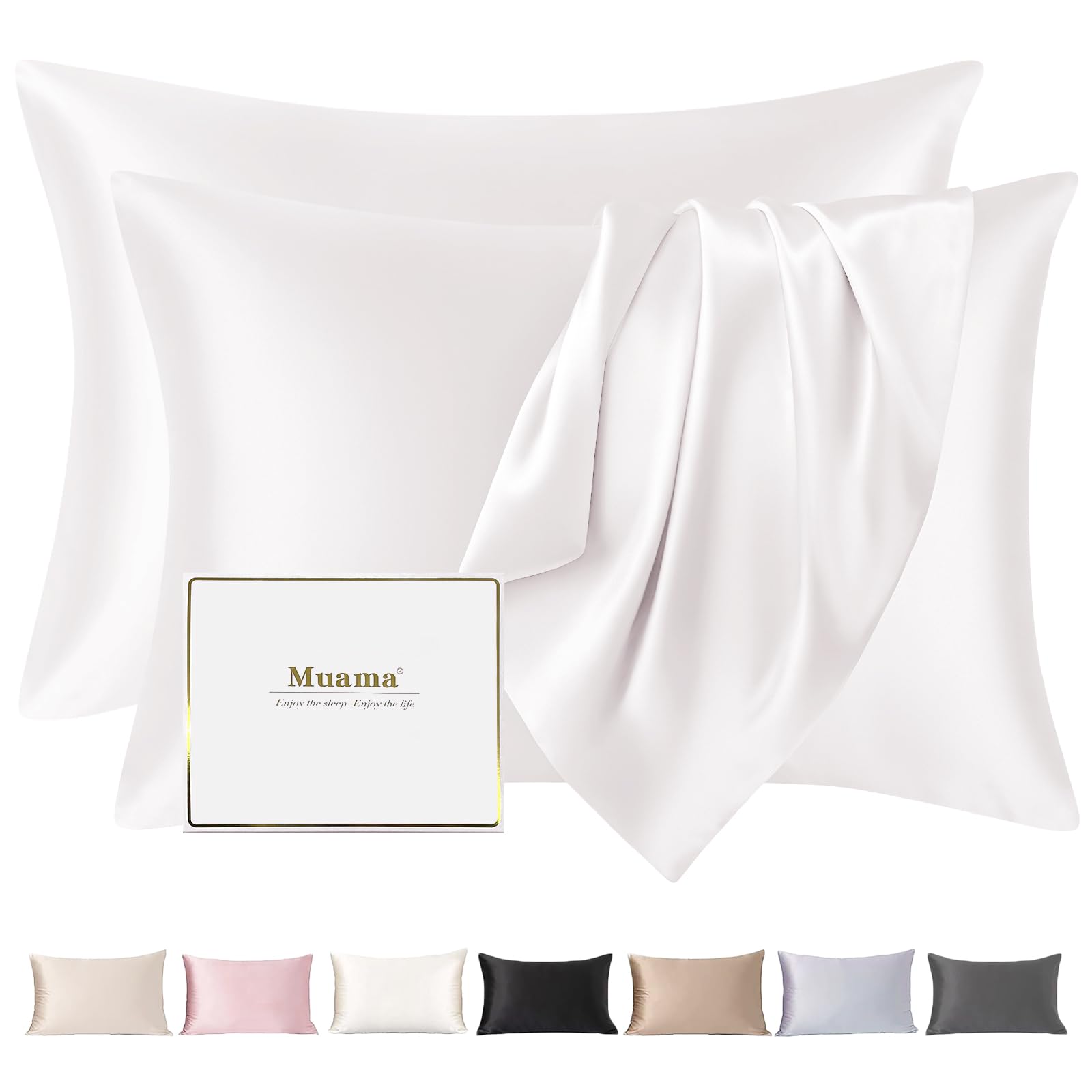 Muama Seidenkissenbezug 40x80 cm Kissenbezüge aus Seide Kissenbezug Kopfkissenbezug Silk Pillowcase für Haar und Haut mit verstecktem Reißverschluss, 2 Stück, Elfenbein