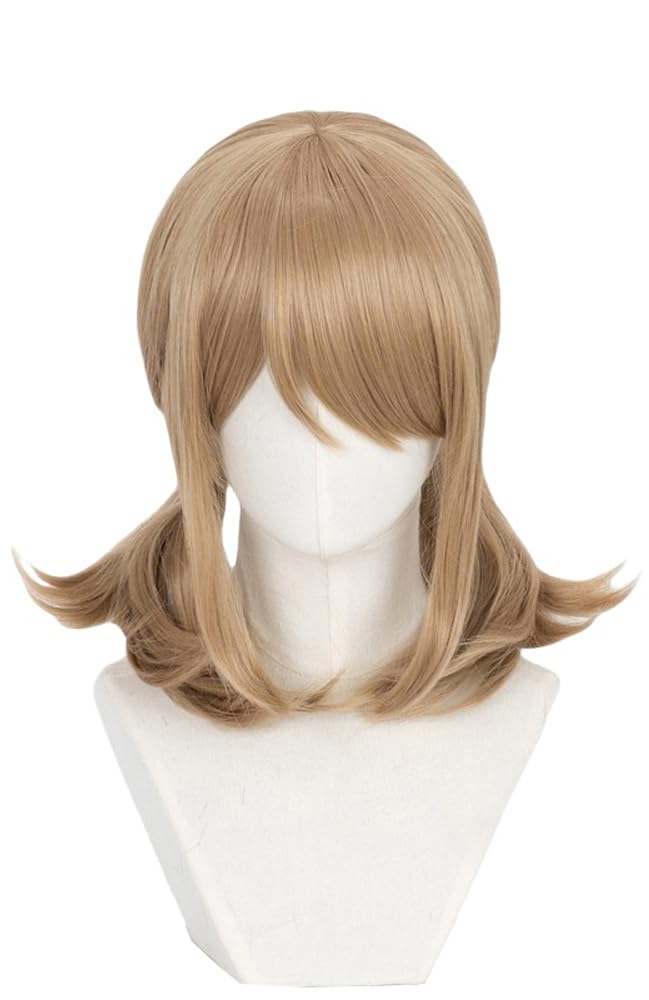 Game Cosplay Wig Light Brown Short Double Pigtails with Bangs Synthetic Fiber Wig for Fancy Party