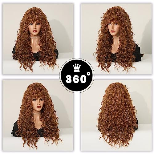Perruque naturelle longue bouclée rouge brun finition haut de gamme - 5