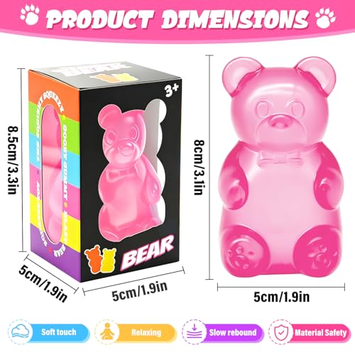 Bear Squishy Toys, Slow Rising Stress Relief Sugar Squeeze Toys for Kids & Adults, High Density Sensory Stress Balls, Stocking Stuffers, Birthday Party Favors, Anxiety Relief Toys for Boys Girls (Red) - Image 3
