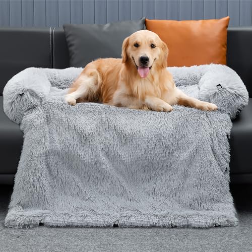 Mora Pets Sofaschutz Hund Hundedecke Sofa Hundebett Couch Plüsch Sofaschoner für Hunde wasserdicht & antirutsch Hundekissen, L 78 x B 94 x H 12 cm (4-in-1)