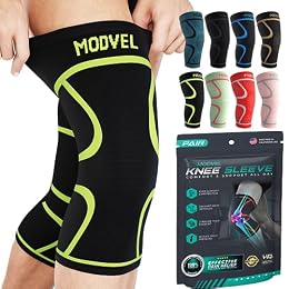 Modvel Knee Braces for Knee Pain Women & Men - 2 Pack Knee Brace for Knee Pain Set, Knee Brace Compression Sleeve, Knee Support for Knee Pain Meniscus Tear, ACL & Arthritis Pain Relief,Green M