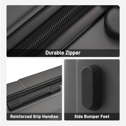 Hardshell Luggage Sets 3 Piece Double Spinner Wheels Suitcase with Handle Password Lock, Lightweight 20"+24"+28" Luggages (Charcoal+ABS)3