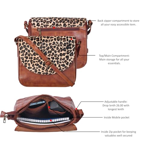 Image of Genuine Leather Shoulder Crossbody Purse For Women with Adjustable Strap, Mobile Pocket & Outside & Inside Zipper