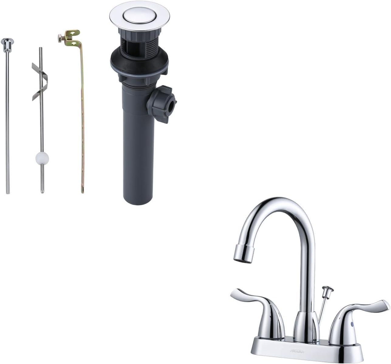 ARCORA Chrome Bathroom Sink Drain with Lift Rod and 4 Inch Centerset Bathroom Faucet