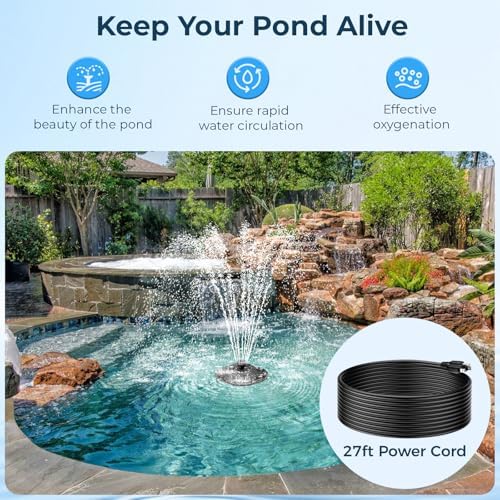 POPOSOAP Floating Fountain with LED Lights, Pond Fountain and Aerator Complete Kit with 660GPH Water Pump 27FT Power Cord, 3 Spray Styles for Ponds, Pool, Water Gardens P130 — view 5
