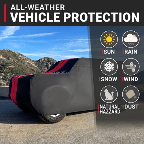 Image of iCarCover Custom SUV Cover for Suzuki Vitara (1999-2004) Waterproof All-Weather Rain Snow UV Sun Protector Full Exterior Indoor Outdoor Car Cover (Stripe - Black /Red)