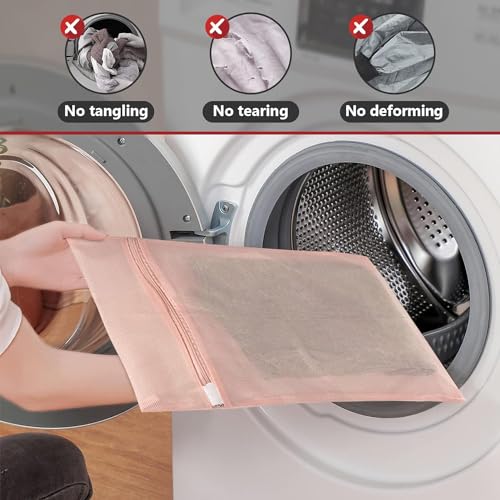 Image of Lukzer 6PC Fine Mesh Laundry Bag for Delicates with Premium Zipper Clothes Travel Storage Organizer Double Layer Thicken Wash Bag for Washing machine (Pink)