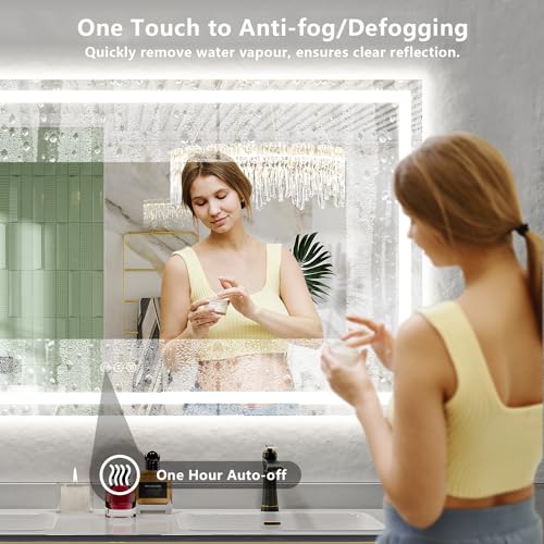 Image of 66x48 Inch LED Bathroom Mirror with Lights Front and Backlit Lighted Vanity Mirror for Bathroom Wall with 3 Colors Dimmable Anti-Fog Memory Shatter-Proof