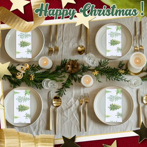 Maxdot 12 Pcs Christmas Cloth Napkins 19 x 19 Inch Happy Xmas Party Decoration Dinner Washable Fabric Napkins Gifts(Christmas Trees) – Image 6