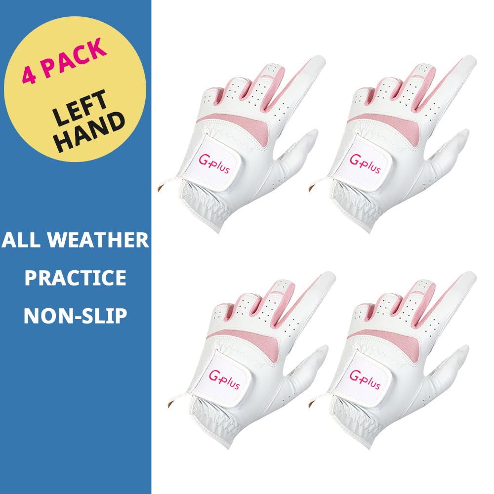 J&S SPORTING G-Plus Women's Ladies Golf Gloves, Both Hand (2 Pair)/Left Hand or Right Hand 4 Pack, Nonslip Durable for Golf Practice (Left Hand(4 Pack) - M(19))