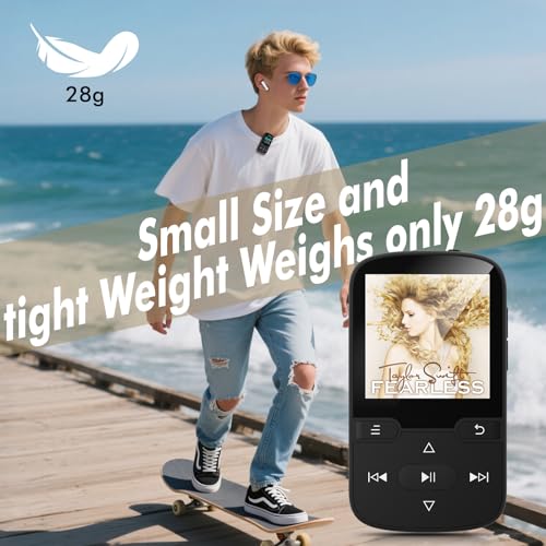 Image of 64GB MP3 Player with Bluetooth 5.3 and Clip, Portable HiFi Sports Music Player for Kids (28g), FM Radio, Pedometer, Voice Recorder, Shuffle & Repeat, TF Card Expansion up to 128GB(Black)
