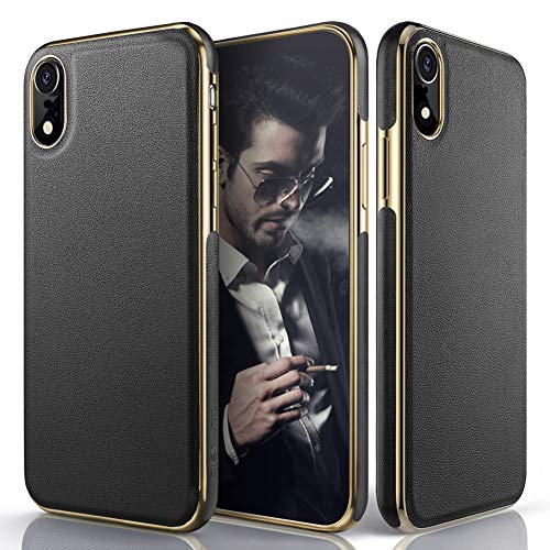 LOHASIC Leather Case for iPhone XR, Luxury Slim Flexible Soft Full Body Grip Bumper Shockproof Protective Cover Cases Compatible with iPhone XR (2018) 6.1 inch - Black
