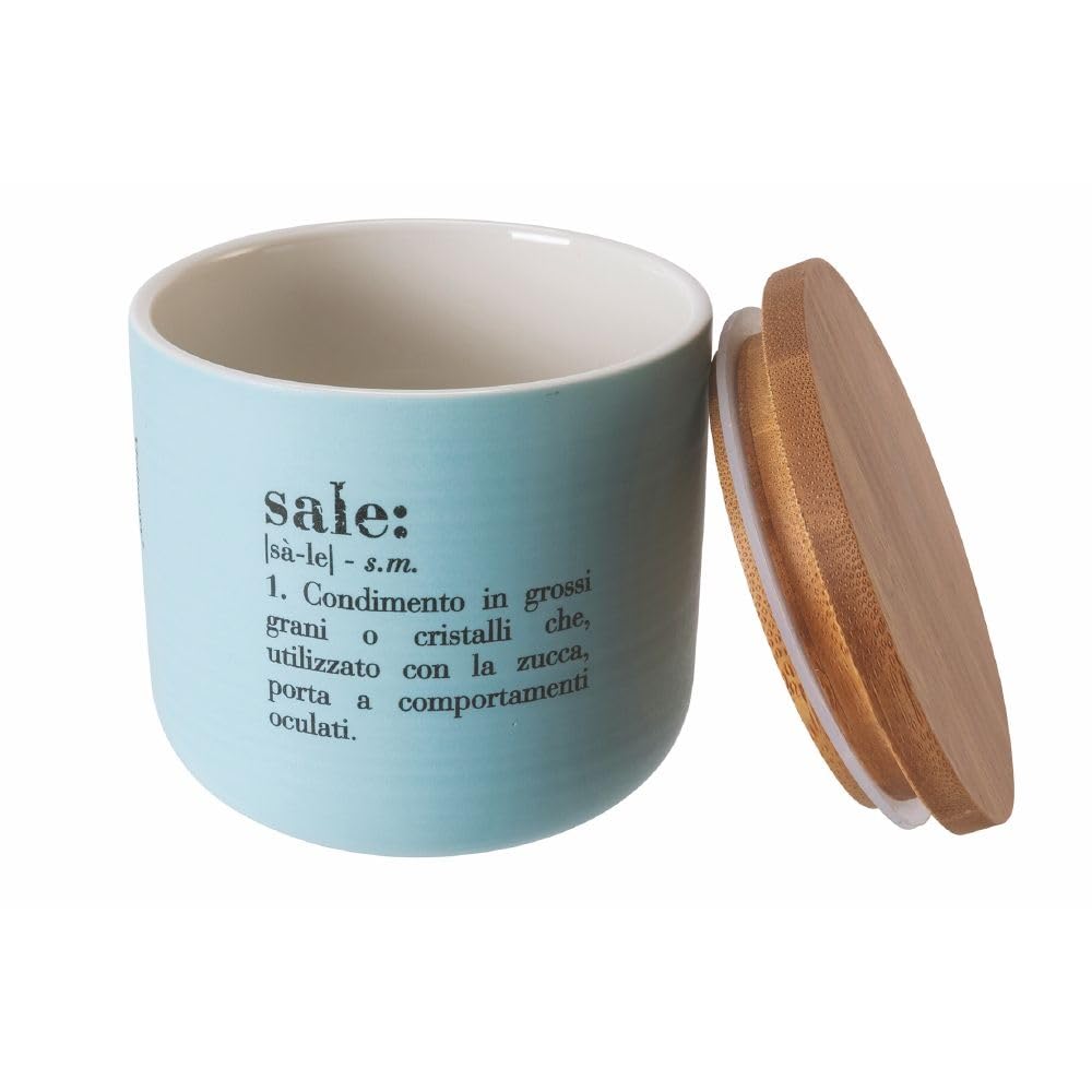 Villa d’Este Home Tivoli Victionary Shades Barattolo sale, Misure: Ø 9,5 x h. 9 cm Capacità: 500 ml, in new bone China con coperchio in bamboo, Verde