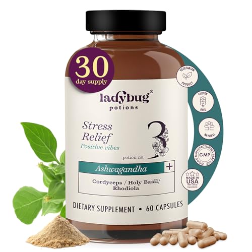 Organic Mood Pills – 60 Capsules Organic Ashwagandha Supplements for Women and Men, Ashwagandha Root Capsules with Cordyceps, Holy Basil & Rhodiola, Reduce Stress, Boosts Mood and Cognitive Function