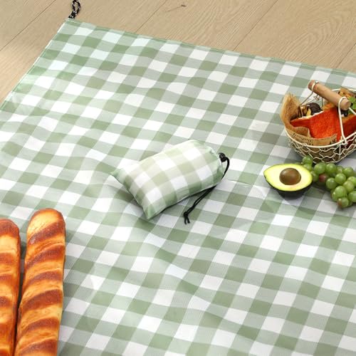 HunnmingRe Waterproof Green Gingham Pocket Picnic...