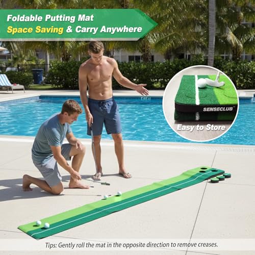 Image of SENSECLUB Indoor Putting Green, Foldable Putting Mat Golf Game Set, Golf Gifts for Men - 1x8.5 Ft