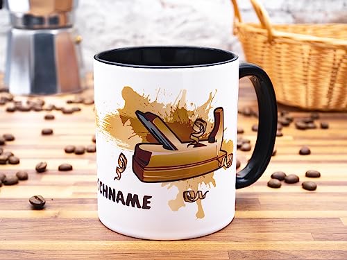 Schreiner Tischler Hoble Tasse mit Namen personaliert Becher Geschenk Prüfung Geselle Tischler Schreinermeister Tischlermeister Zubehör Geschenkideen Accessoires Bedarf Deko Gadget Keramik 330 ml