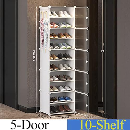 Image of AYSIS 𝟏𝟎 𝐒𝐡𝐞𝐥𝐟 DIY Shoe Rack Box Organizer | Multi-Purpose Plastic Shoe Rack for Home | Home Storage Shoe Rack with Door for Entryway, Chappal Slipper Sandals Shoe Stand【White, 10-Shelf-5-Door】