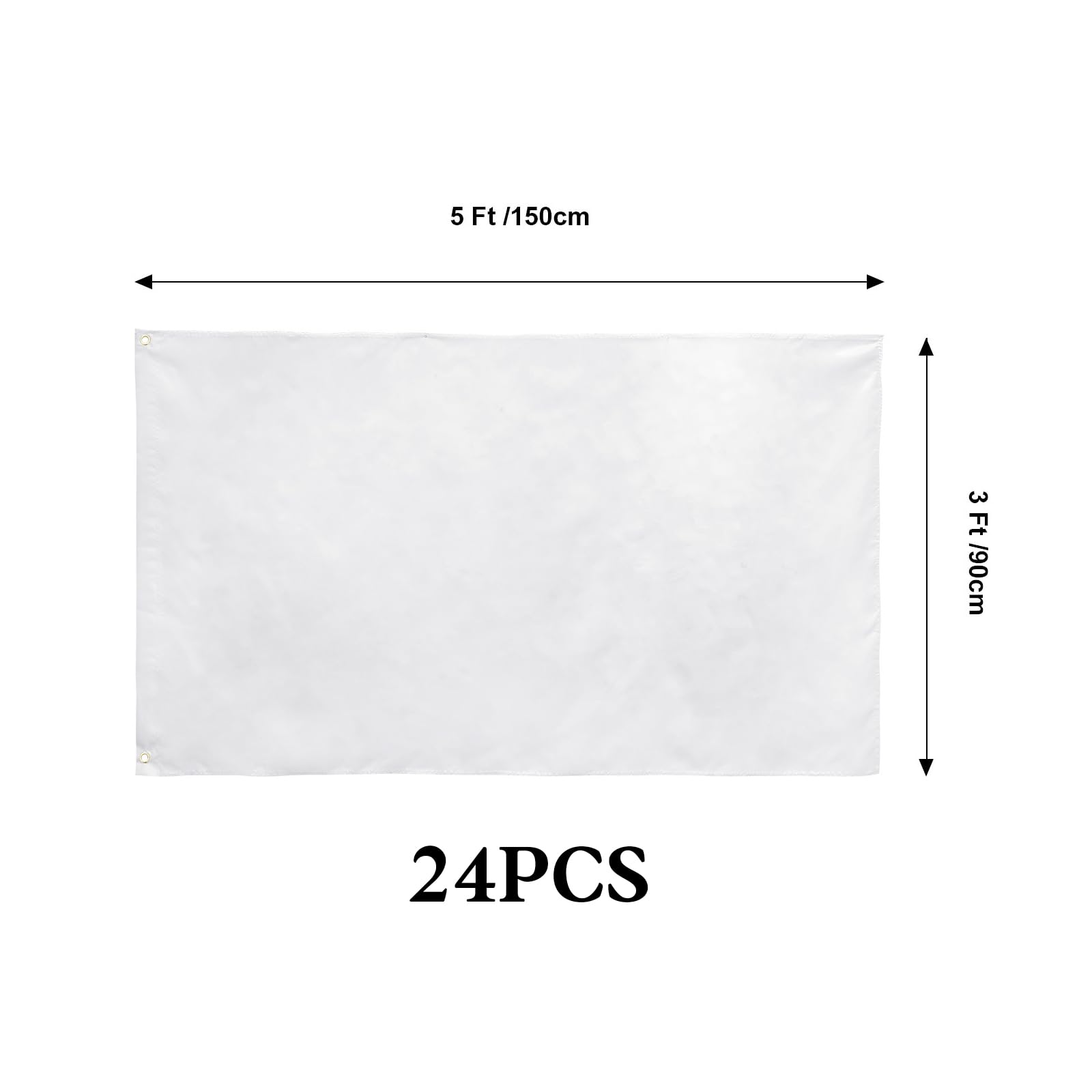 Boao Unifarbene Flaggen, 90 x 150 cm, einfarbig, blanko, Banner, Polyester, doppelt genäht, blanko, Banner mit Ösen für Heimwerker, Garten, Hinterhof, Spielplatz, Dekoration, Weiß, 24 Stück