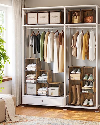 SONGMICS Cube Storage Organizer, Set of 16 Plastic Cubes, Closet Organizers and Storage, Room Organization, Bedroom Living Room, 12.2 x 48.4 x 48.4 Inches, Rustic Brown ULPC442A01 - Image 4