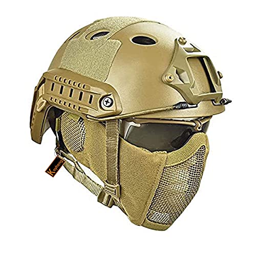 Casque Fast Tactique MH Combiné, avec Protection des Oreilles Pliable, Demi-Masque et Lunettes de Protection pour l'ensemble de Jeu Airsoft Paintball CS
