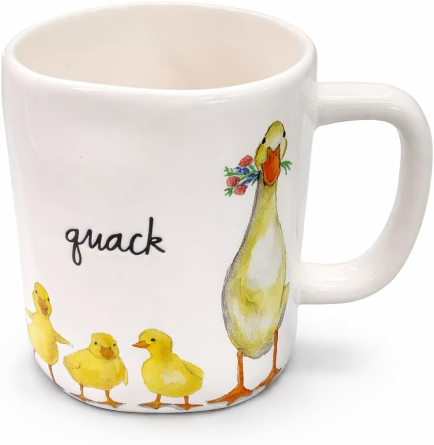 Rae Dunn Duck Coffee Mug, White - Quack - Duck & Ducklings