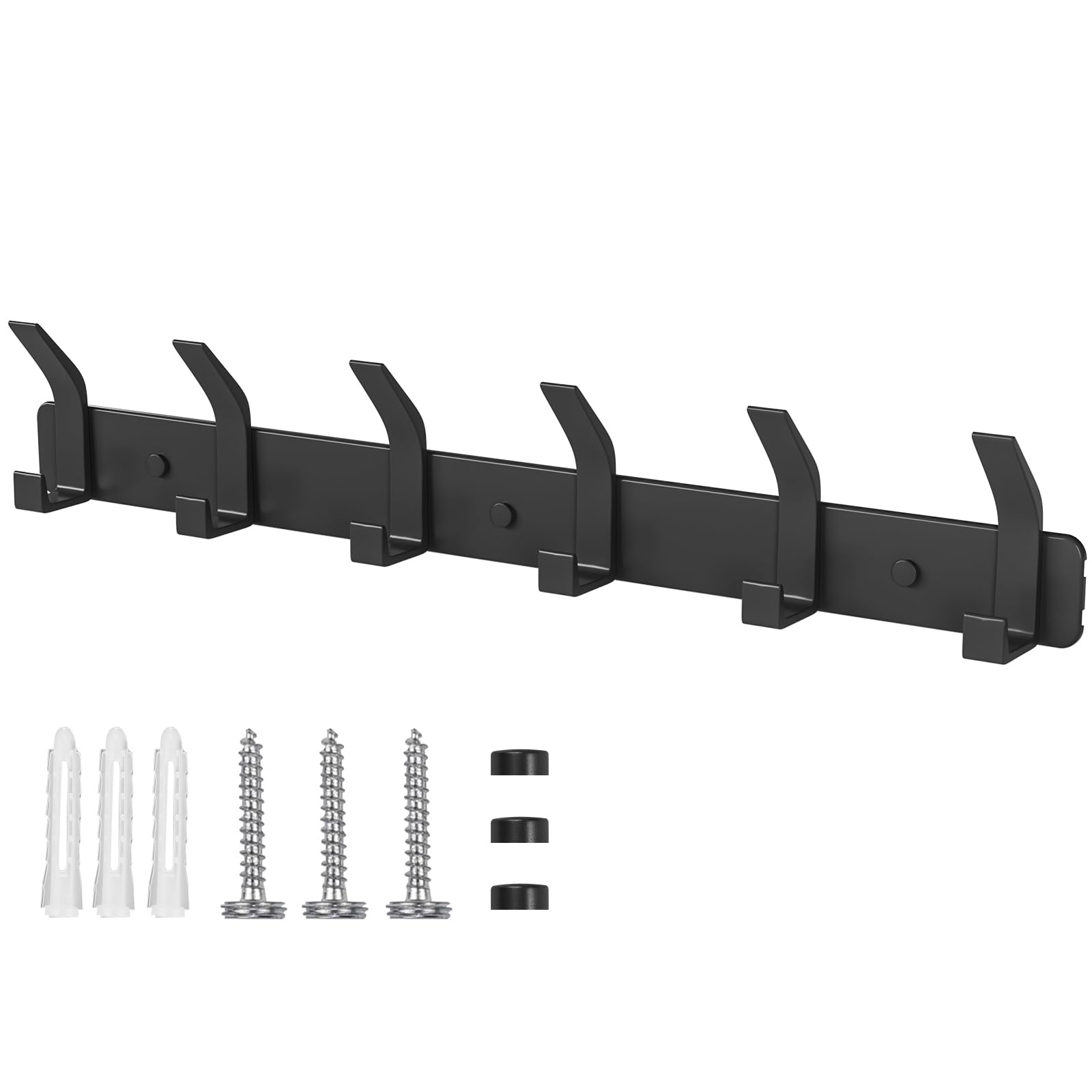 Benxdara Carbon Black Coat Hooks Wall Mounted Coat Rack With 6 Hooks, Rustproof Wall Hanger Clothes Hook Rail For Kitchen Bedroom And Entryway,
