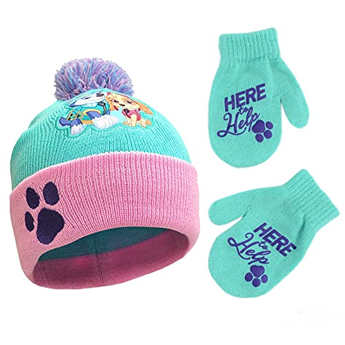 Image of Nickelodeon Girls Winter Hat and Mittens Set, Paw Patrol's Marshall, Chase and Skye Toddler Beanie for Ages 2-4