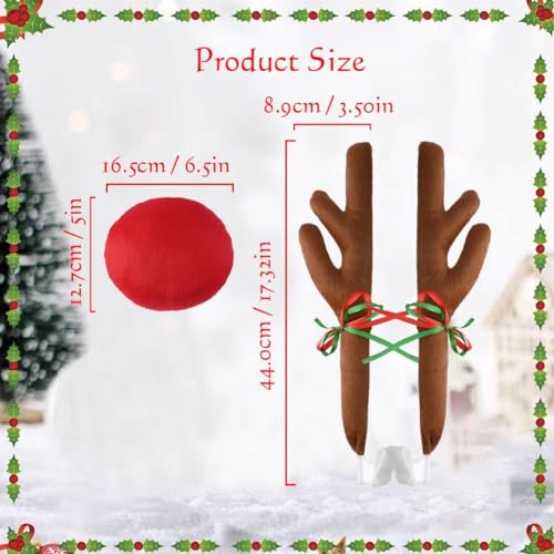 agctrler Rentier Geweih Auto Weihnachten, Rentiergeweih Auto mit 2 Geweih und 1 Rote Nase, Rentier Kostüm für Auto Truck Van SUV, LKW