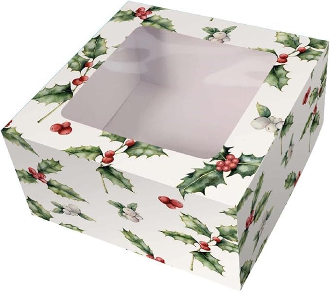 Art of cake® Christmas Cake box/Holly Cake Box - (10'' X 10" x 5'') - Pack of 5, Red, White, Green, 10 inches x 10 inches x 5 inches