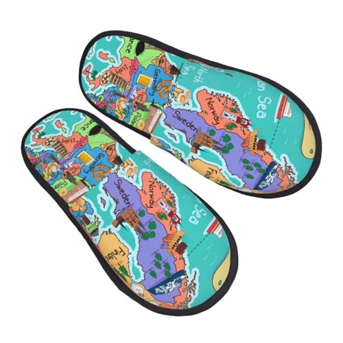 Cartoon Map Of Europe Print Women Slippers Home Furry Shoes Keep Men Couples Shoes Warm For Women-2