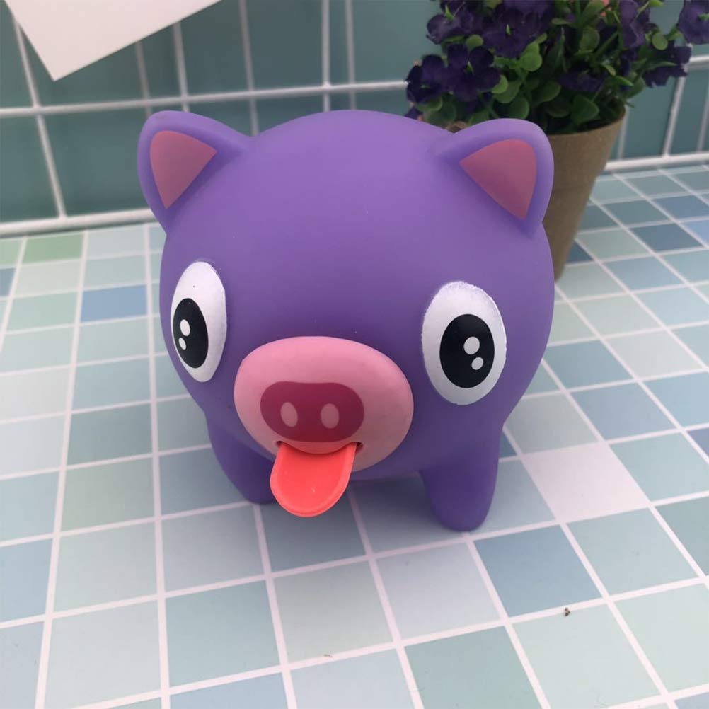 Tianbi Purple Animal Squeeze Toy, Talking Tongue Out Stress Relief Fidget Hand Ball, All Ages, Unisex, Purple Pig, 9.5 cm x 7 cm - Image 2