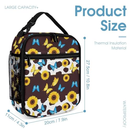 Backpack Lightweight Butterfly Sunflower Cow Print Bookbag with Lunch Box Storage Bags Backpack Set Daypack with Lunch Bag and Cosmetic Bag4