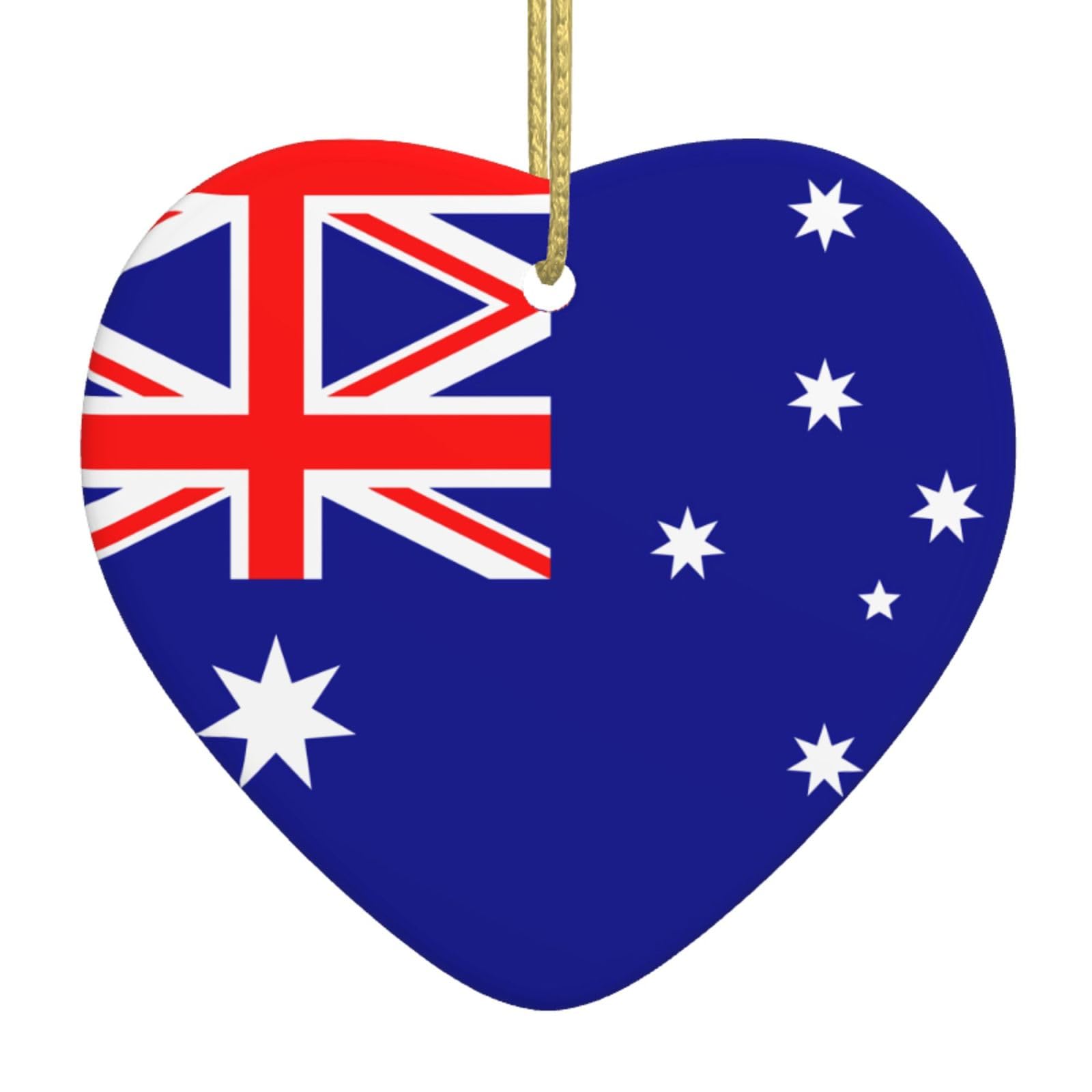 Australian Flag Ceramic Christmas Heart Pendant with Silk Thread, Christmas Tree Home Decoration