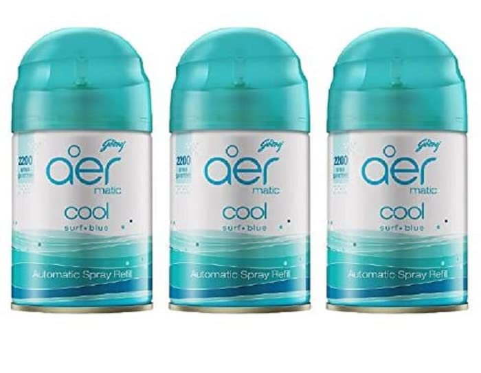 Godrej aermatic Automatic Air Freshener Refill Cool Surf Blue 225 ml (Pack of 3)