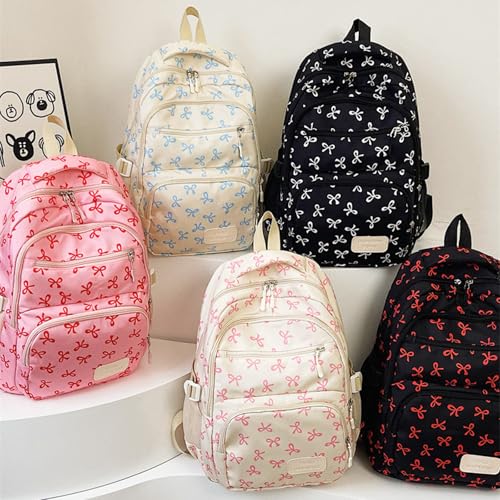 3pcs Bow Backpack Bags Set, Bow Backpack for Women, Cute Girl Backpacks for School, Pink Bow Backpack (Red)4