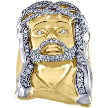 JewelryWeb 10k Two-tone Gold Mens Cubic Zirconia Jesus Face Religious Ring Ring for Men