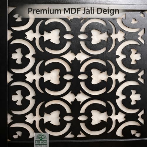 Image of Wooden Room Divider 6 Feet, 4-Panel Folding Wooden Partition for Living Room, Office, Pooja Room, Restaurant, Kitchen & Balcony (2W x 1.82H Meters). (Black-Lattice)