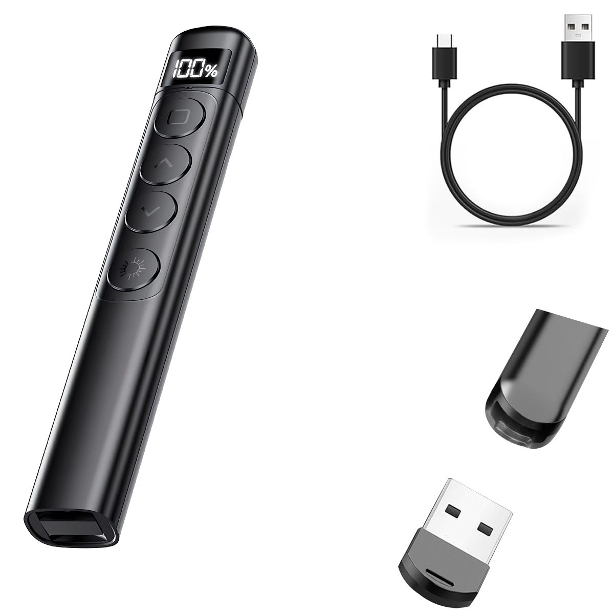 Presentation Clicker Wireless Presenter, 2.4GHz Remote Control USB Power Point Clicker Red Laser Pen with Hyperlink & Volume Control LED Display Slideshow Pointer for Keynote Laptop Computer Office