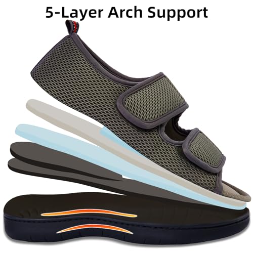Image of WALKFUN Men's Slippers with Arch Support, Adjustable Open Toe Shoes for Men, Diabetic Sandals with Memory Foam for Plantar Fasciitis
