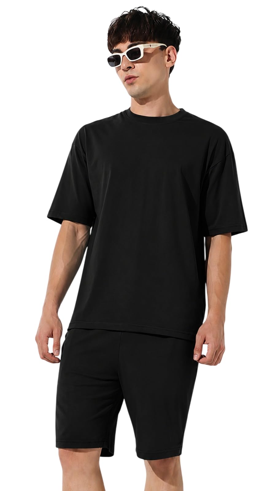 attire hub Men's Pure Cotton Solid Co-Ord Set | Comfortable Casual T-Shirt & Shorts/Track Pants Set for Daily Wear (IN, Alpha, XL, Regular, Black)-picture-25