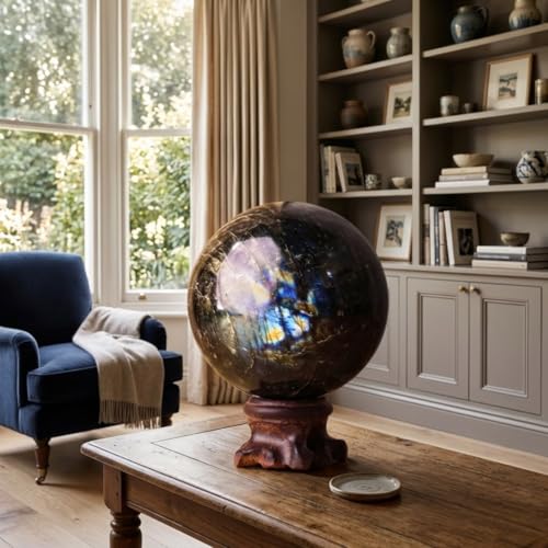 Image of Shubhanjali Labradorite Crystal Sphere Ball 500-550 GMS | Natural Polished Gemstone Sphere for Meditation, Reiki Practice, Feng Shui & Vastu Decor | Decorative Crystal Ball for Home & Office