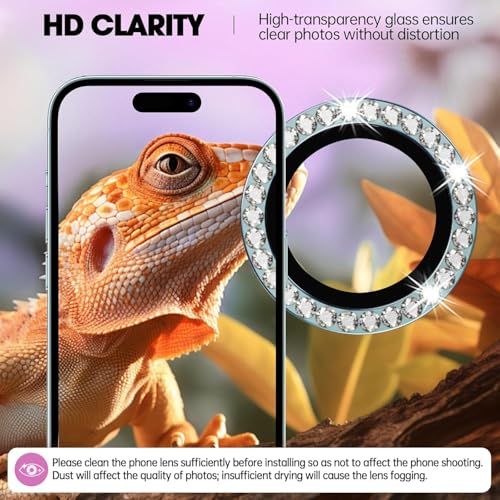 Image of CLITZ for iPhone 16 /16 Plus Camera Lens Protector Bling Individual Metal Diamond Ring 9H Hardness Scratchproof Protector, Stylish Phone Accessories, Case Friendly (Green Diamond)