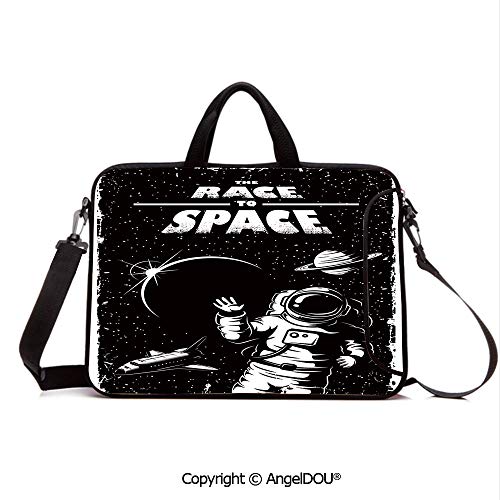 AngelDOU Laptop Sleeve Notebook Bag Case Messenger Shoulder Laptop Bag The Race to Space Retro Image with Space Crafts Planets Astronaut vs Cosmonauts Compatible with MacBook HP Dell Lenovo Black Wh